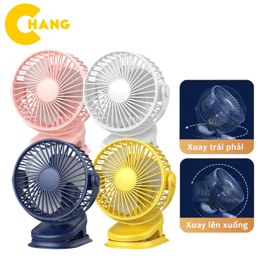 Quạt tích điện kẹp bàn , Quạt kẹp bàn tích điện xoay 360 độ có 3 mức độ gió tùy chỉnh theo ý muốn