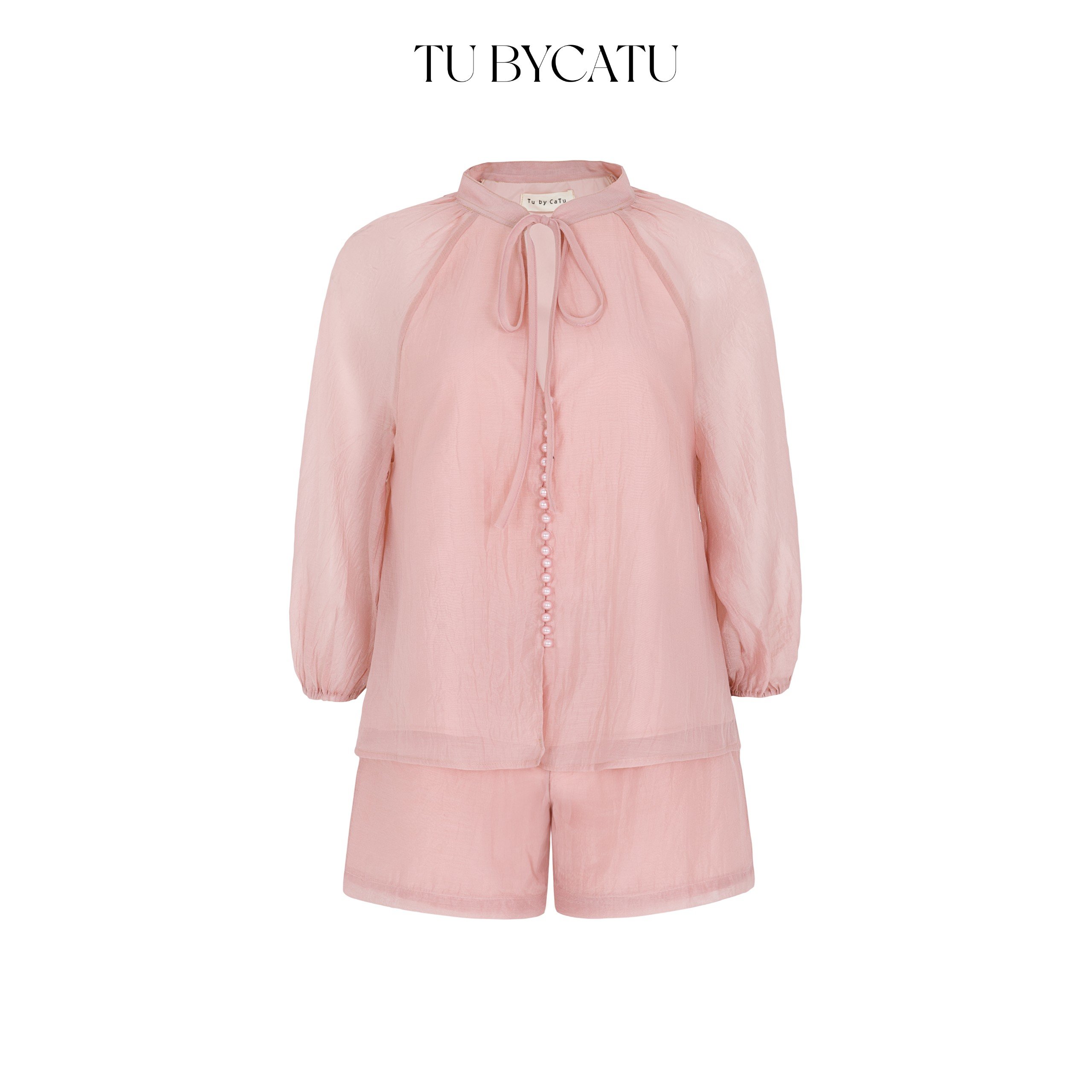 TUBYCATU Set áo tay dài và quần short phoebe begie/ pink