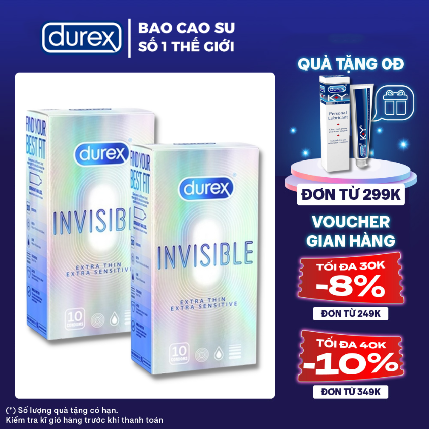 2 Hộp Bao cao su nam  Durex Invisible Extra Thin cực siêu mỏng [Che tên SP 100%]