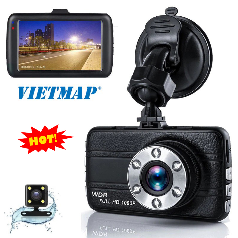 Camera Hành Trình VIETMAPS X004 - Tặng Kèm Thẻ Nhớ 32GB - Có Hỗ Trợ Tiếng Việt - Cam Trước FULL 1080HD - Cam Sau 60 FPS - Ghi Hình Rõ Nét Vào Ban Đêm Hoặc Vùng Có Ánh Sáng Yếu - Ống kính: Góc rộng 160° - Có Bảo Hành