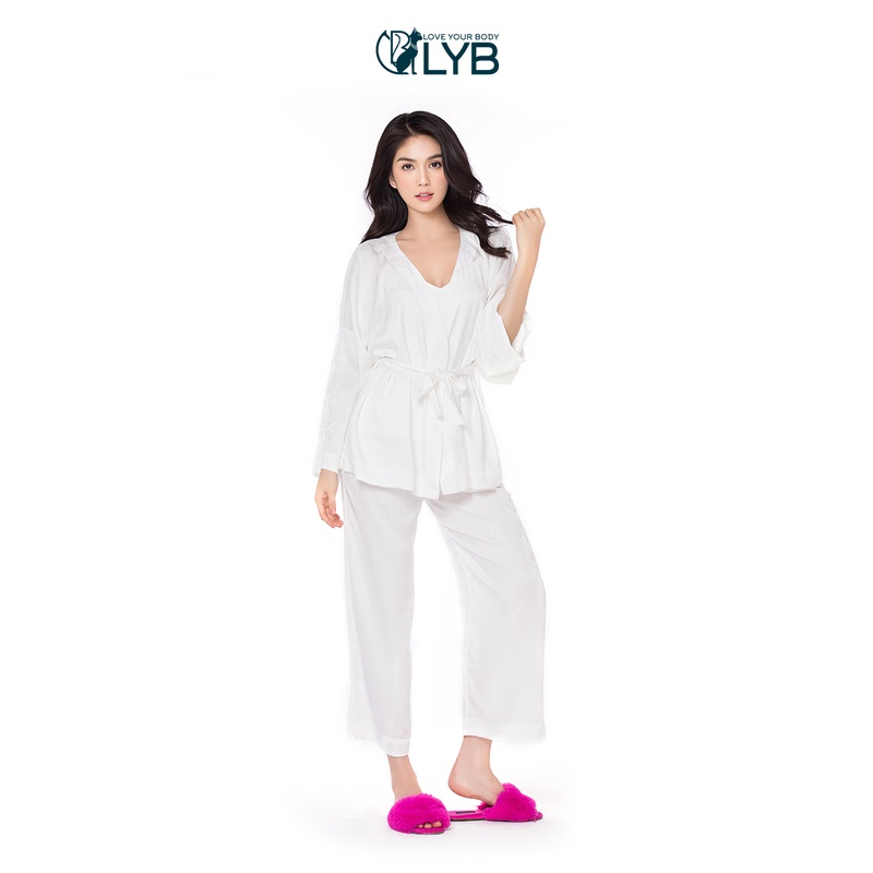 Đồ ngủ lyb bộ ngủ form suông 4 món tinh tế nhẹ nhàng màu trắng fw22-h00004