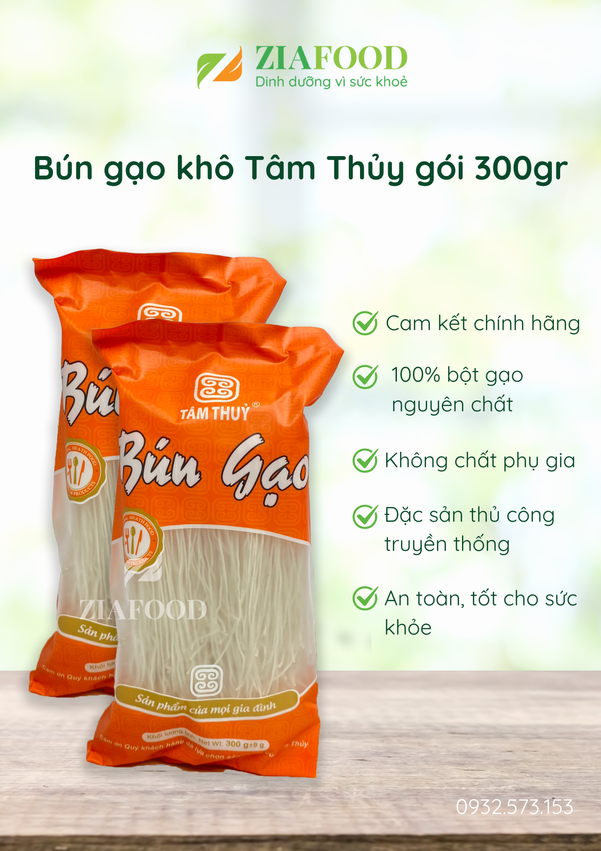 Bún gạo khô tâm thuỷ 300g 100% từ gạo, không phụ gia, không tẩy trắng /ziafood.com/