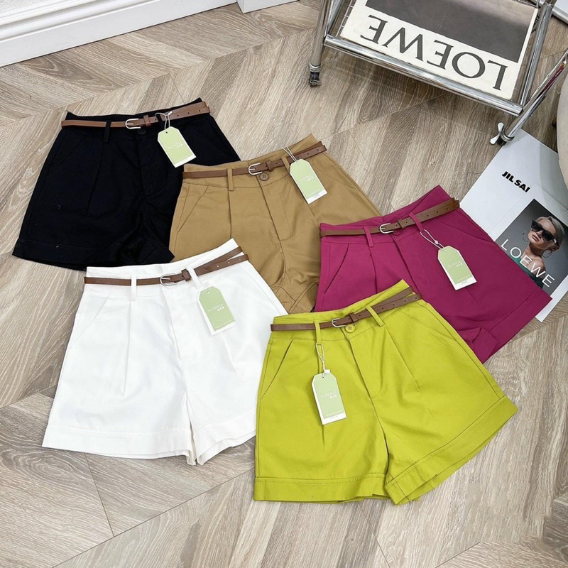 Quần short nữ vải kaki kèm đai Quần ngố kaki nữ gấu gấp nhiều màu mã BM30