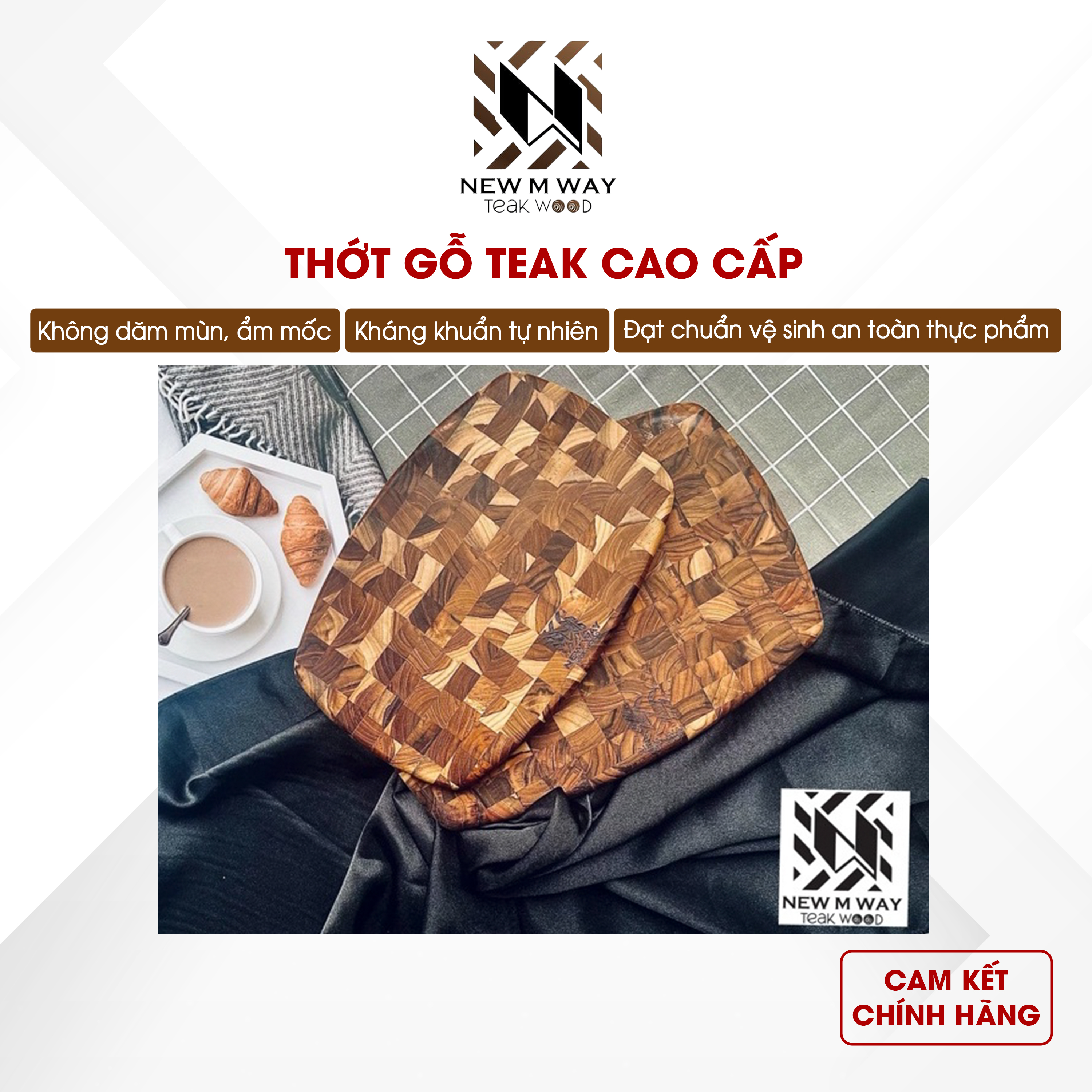  Thớt gỗ teak NEW M WAY cao cấp hình oval chuẩn xuất khẩu Châu Âu 