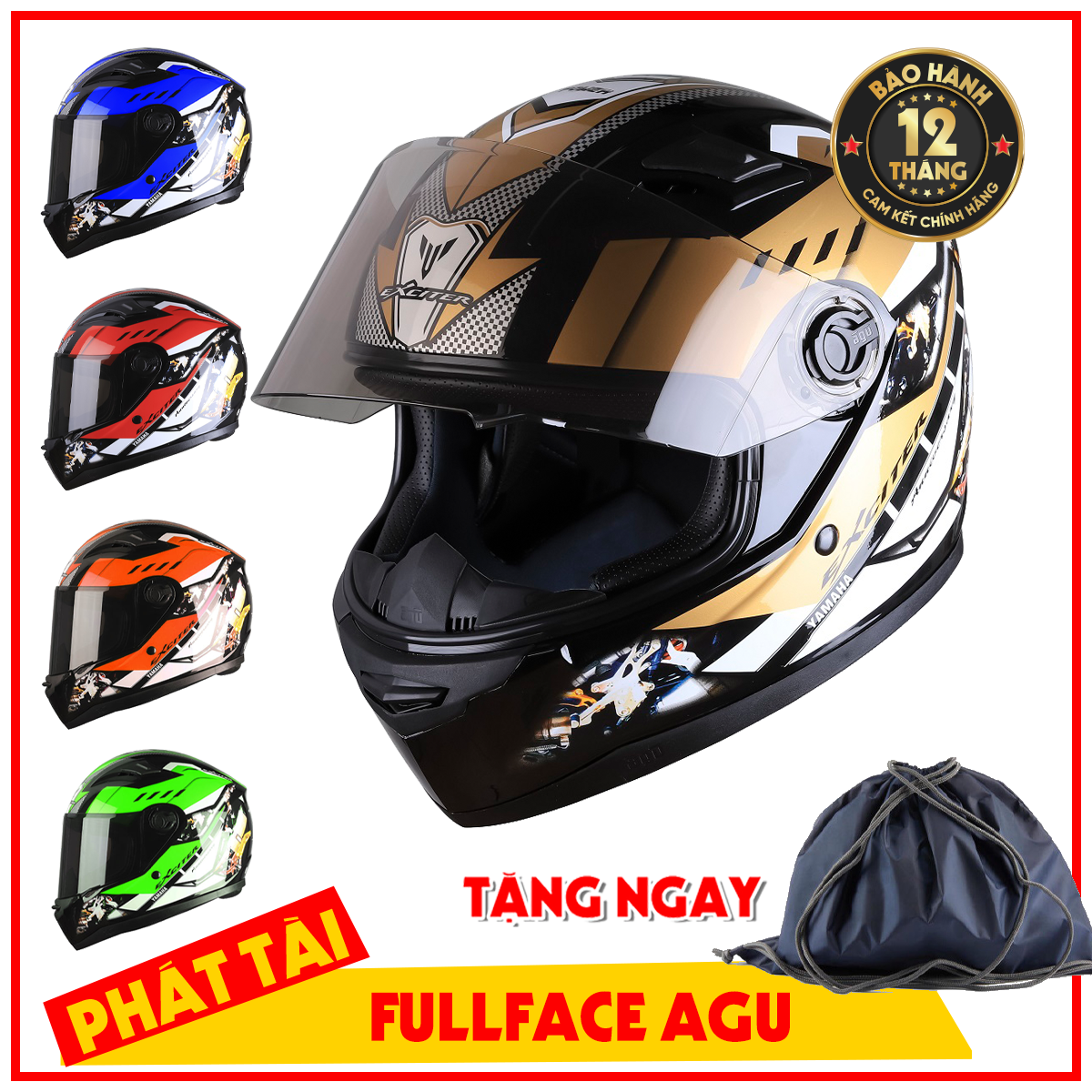 Mũ Bảo Hiểm FULLFACE AGU Tem 69 Exciter - Nón Fullface AGU Tem Exciter - Mũ Phượt Tặng Kèm Túi Chống Sốc