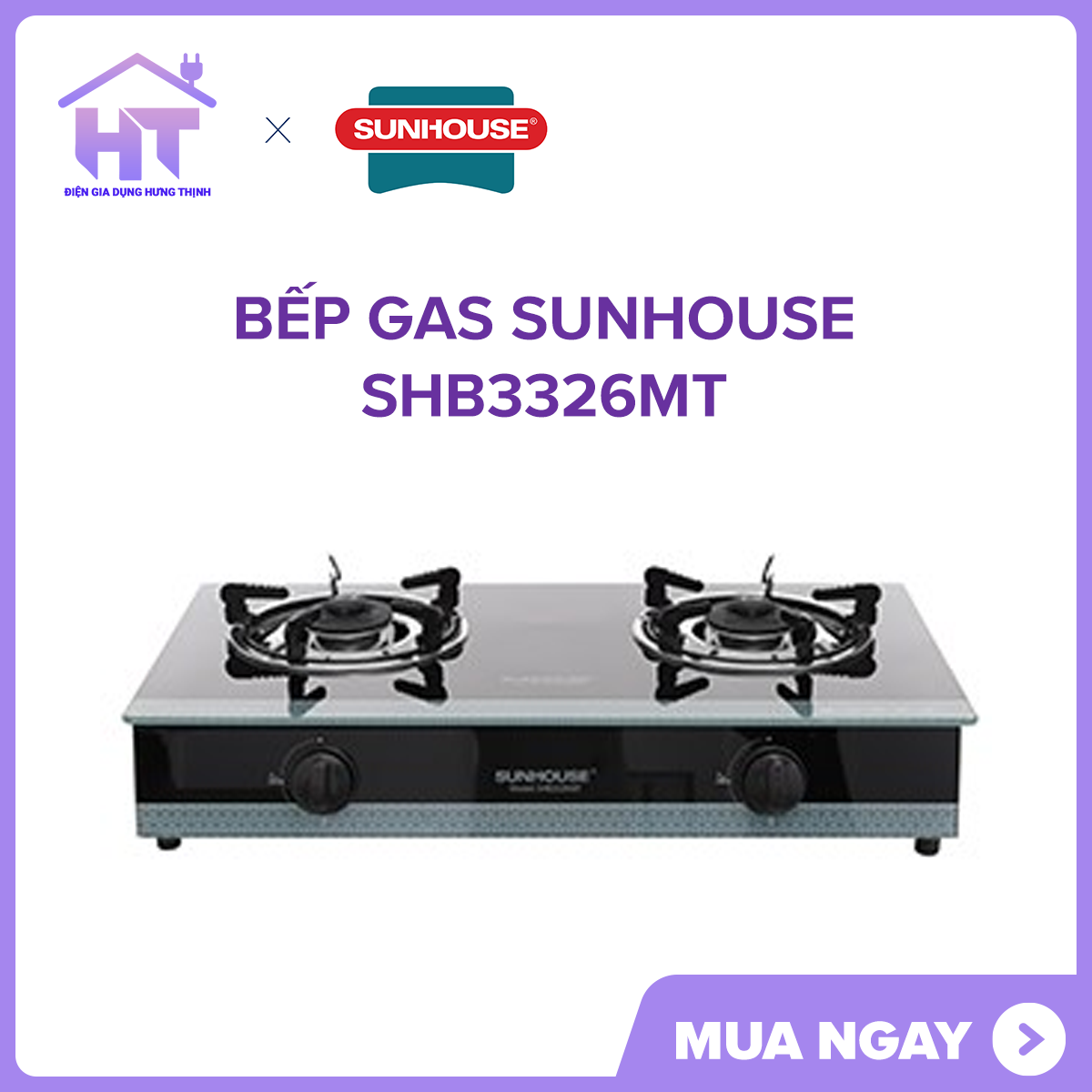 Bếp gas Sunhouse SHB3326MT (Hàng Trưng Bày+Tặng dây gas ) Đầu đốt bằng đồng thau dày bền, cho ngọn lửa xanh không làm đen đáy nồi.