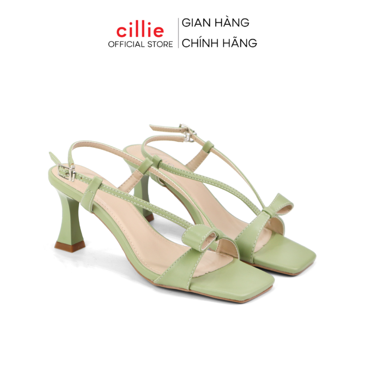 Giày sandal cao gót nữ cillie quai đính nơ gót cao chắc chắn 1183