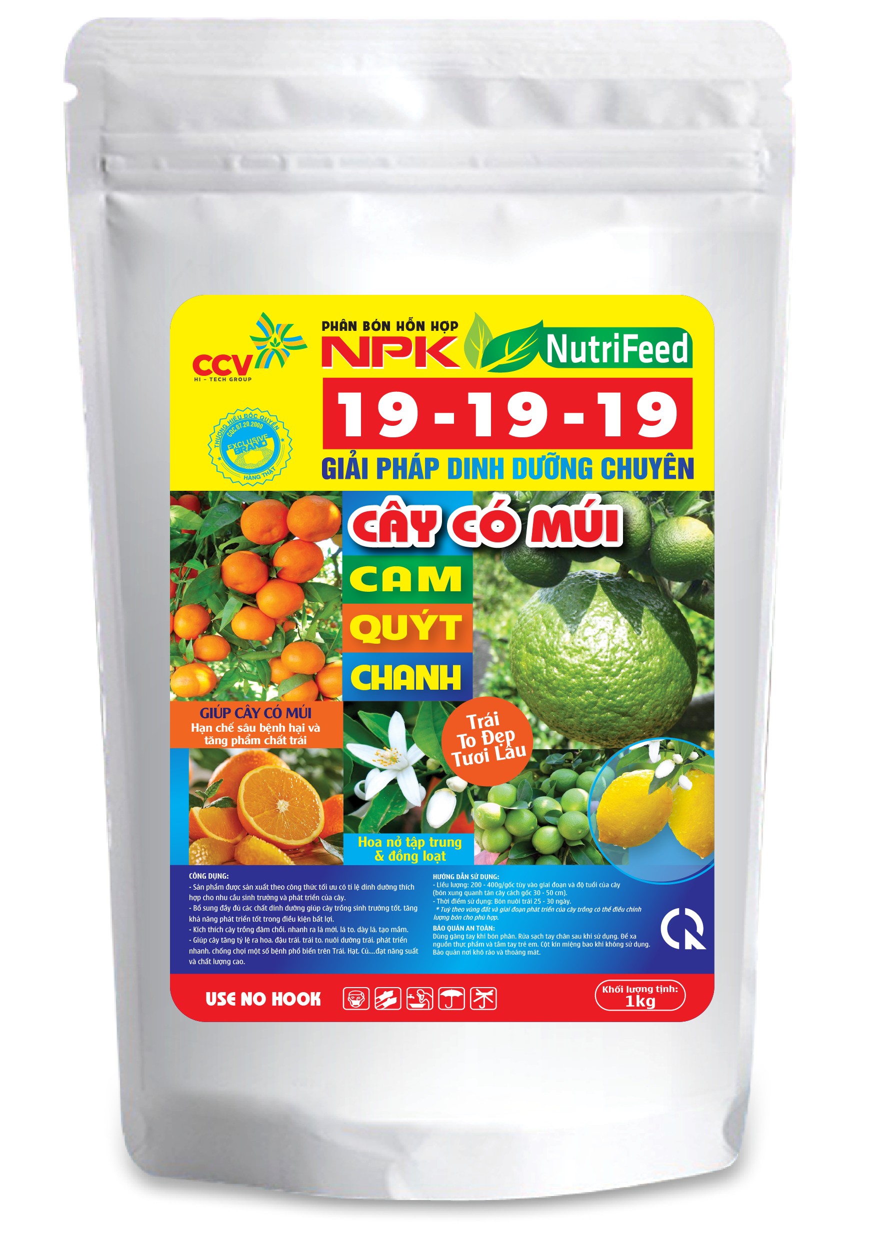 Phân bón chuyên dùng cây có múi: cam, chanh, quýt, ... npk 19-19-19 nutritech pvi