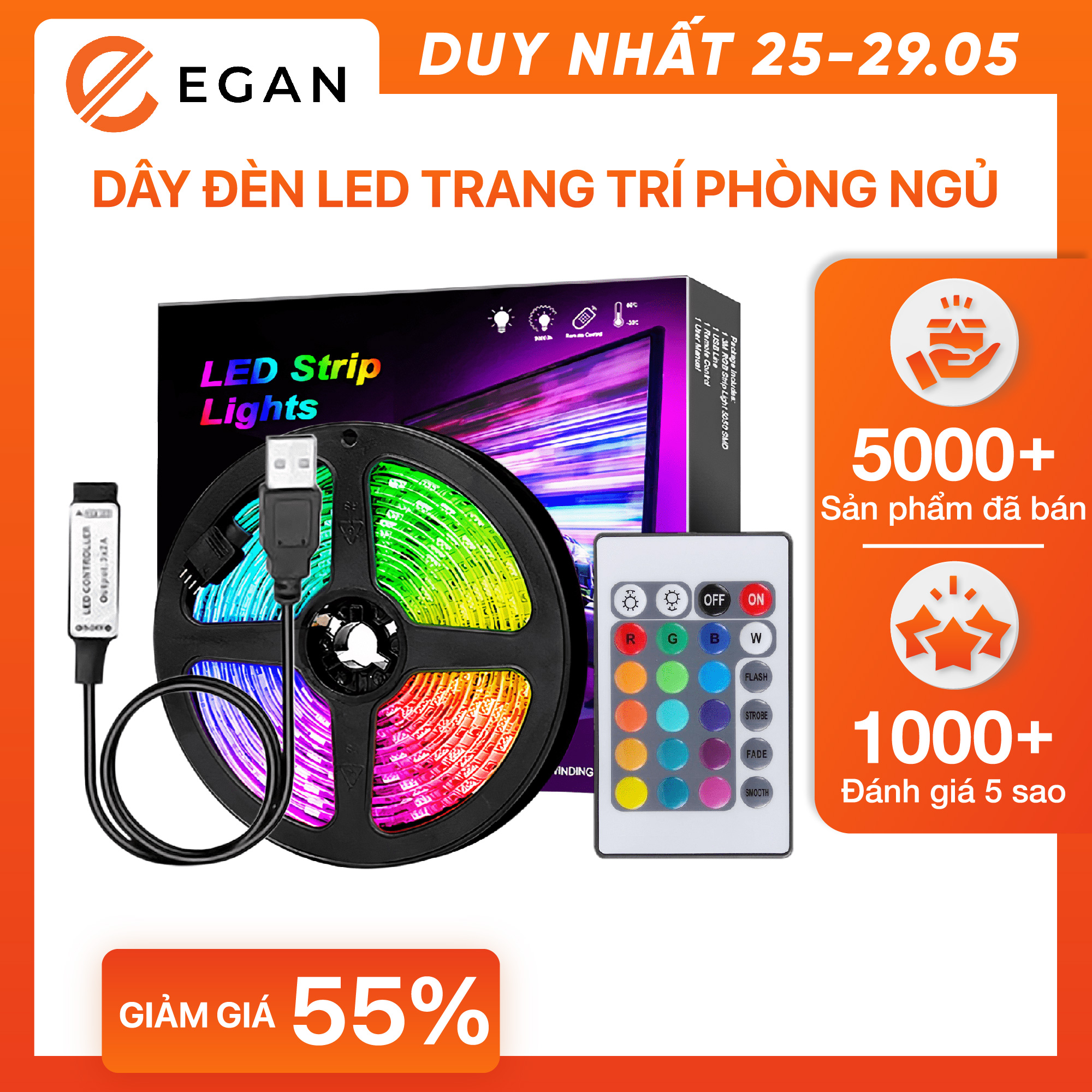Đèn led trang trí phòng ngủ siêu sáng 7 màu decor - Hiệu ứng màu sắc đặc biệt, chất liệu cao cấp, den let trang trí mang lại cảm giác mới mẻ