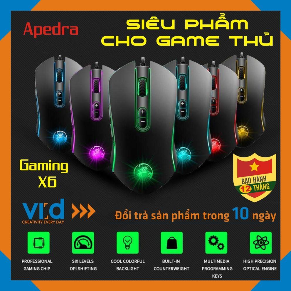 Chuột cho máy tính có dây chuyên gaming apedra x6 gaming led usb - led dổi màu - độ nhạy max 3200 dpi