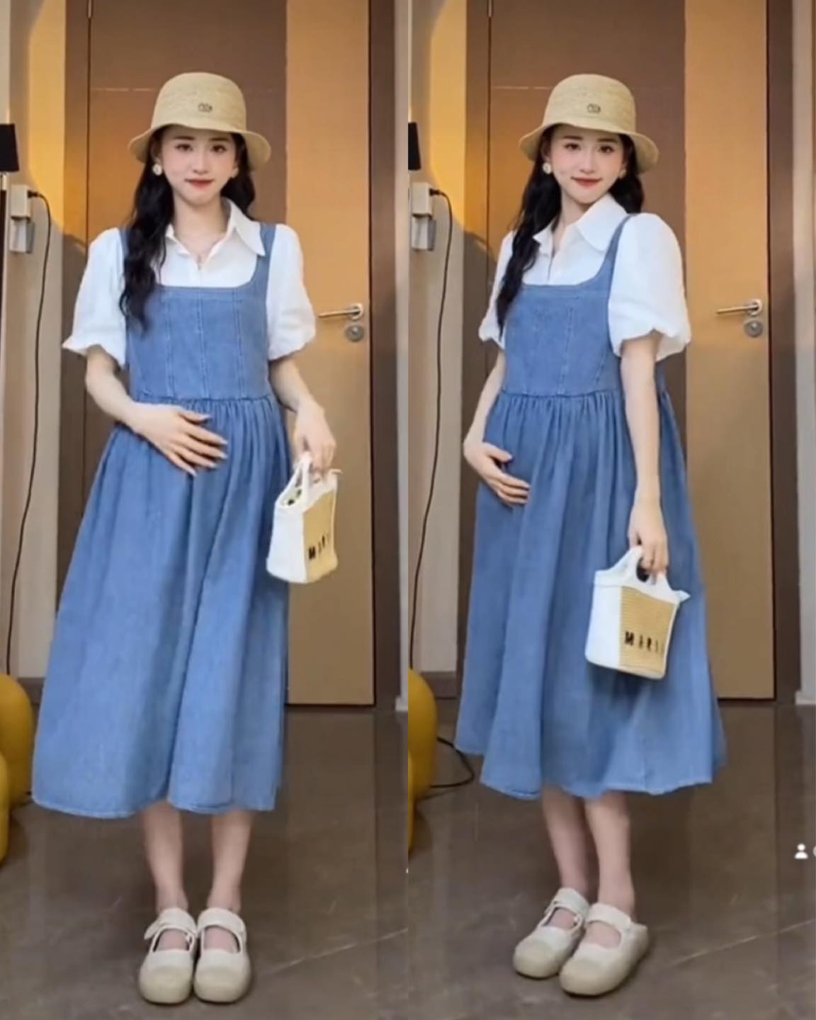 Váy bầu,đầm bầu bigsize thiết kế giả yếm trẻ trung,năng động