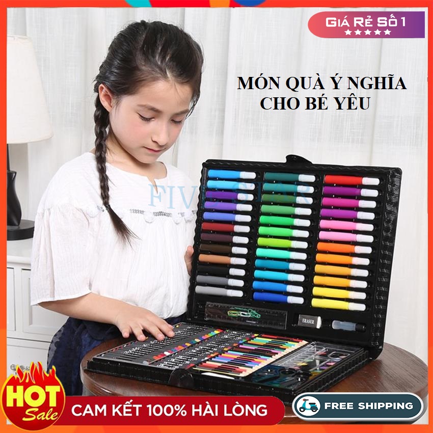 Hộp Màu Vẽ Cho Bé 150 Chi Tiết Chất Liệu Cao Cấp, An Toàn Cho Bé, Màu Sắc Tươi Sáng, Đủ Bộ Màu, Gôm, Kẹp Gim... Giúp Bé Thỏa Sức Sáng Tạo, Phát Triển Trí Tưởng Tượng - Màu nước dạng nén, Vẽ tranh sáp dầu - BIGSALE 50%- FIVE STAR