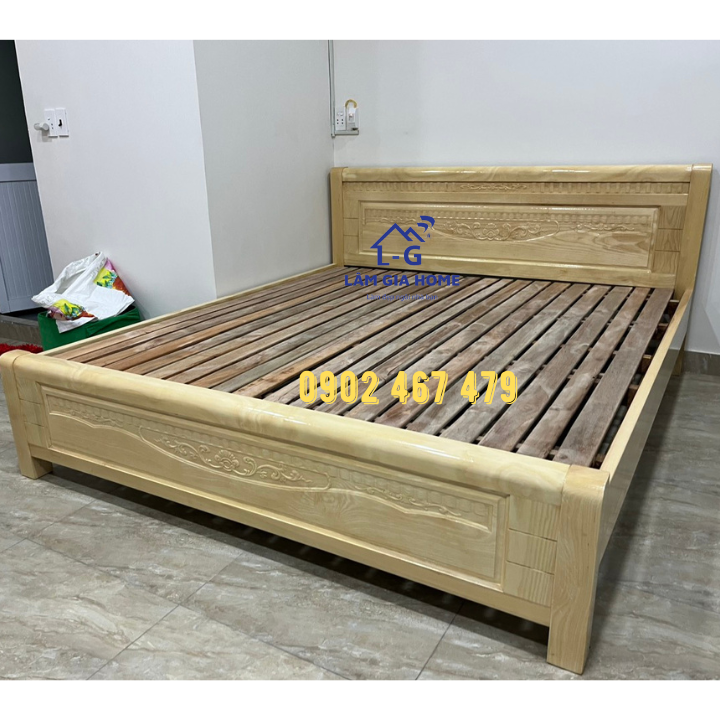 Giường gỗ sồi màu vàng tự nhiên 1m8- giường ráp