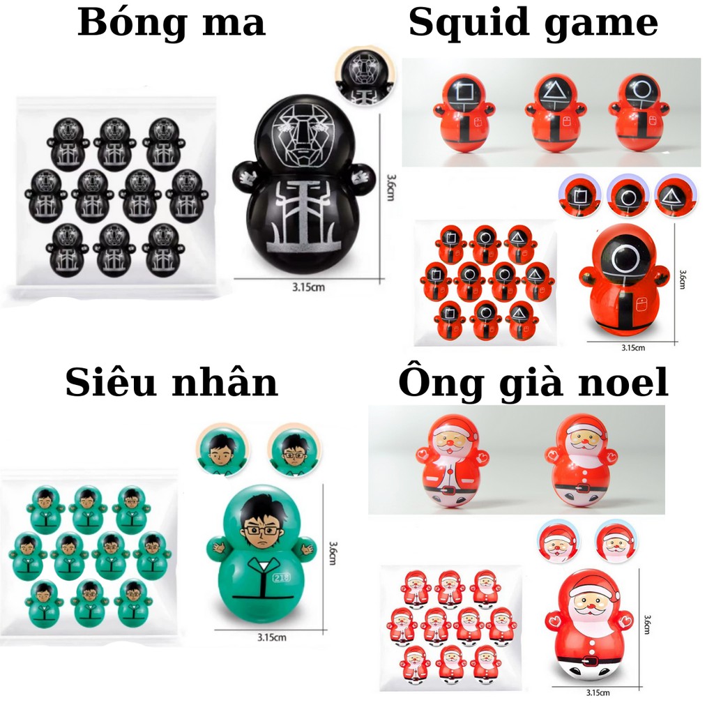 Đồ chơi lật đật squigame mini dễ thương cho bé chủ đề doraemon squid game pikachu mèo kitty siêu nhân nhà du hành Alohalove Baby AB6