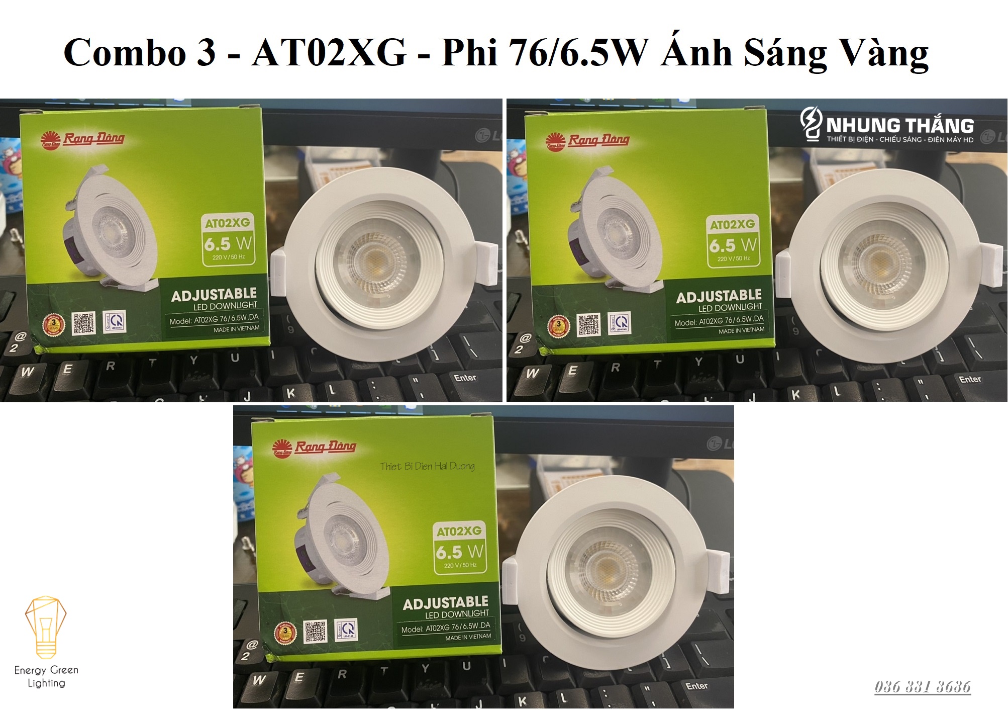 Combo 3 ĐÈN LED ÂM TRẦN DOWNLIGHT RẠNG ĐÔNG MODEL D AT02 XG 76/6.5W - THAY ĐỔI ĐƯỢC GÓC CHIẾU - Bảo hành 2 năm
