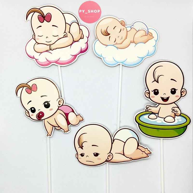 Set Cắm Giấy Baby Dùng Trang Trí Bánh Kem, Thôi Nôi Cho Bé