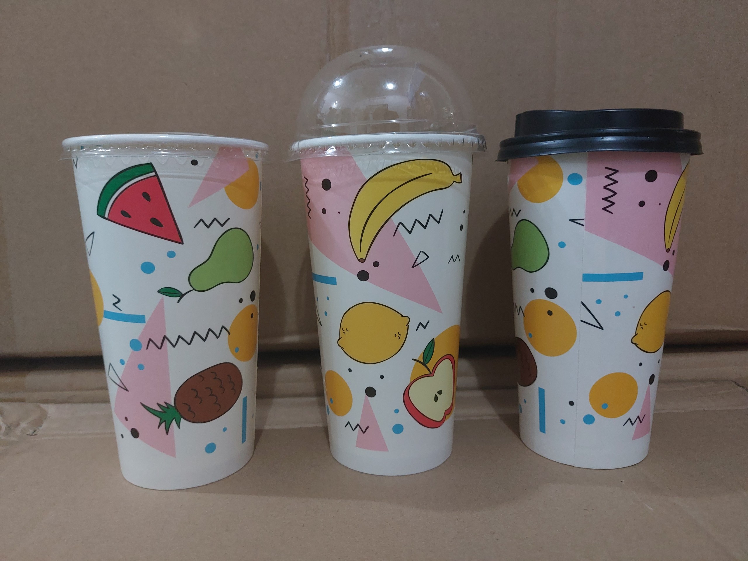 Ly giấy 22oz - 650ml mẫu Trái Cây, Set 50-300 cái kèm nắp
