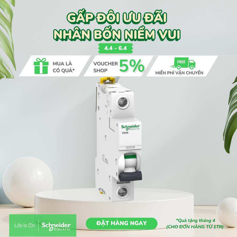 Cầu dao tự động MCB(Át tép) 1P 20A dòng cắt 6kA series iC60N dòng Acti9 - Schneider Electric - A9F74104 A9F74106 A9F74110 A9F74116 A9F74120 A9F74125 A9F74132