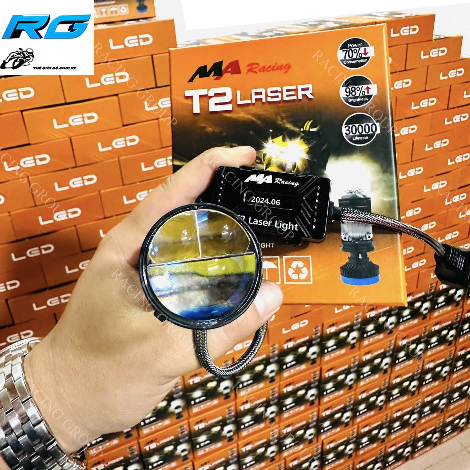 Đèn Pha Led Bi CầuT2 Laser Chân H4 Công Suất 75W Mẫu 2024 Ma Racing Chính Hãng