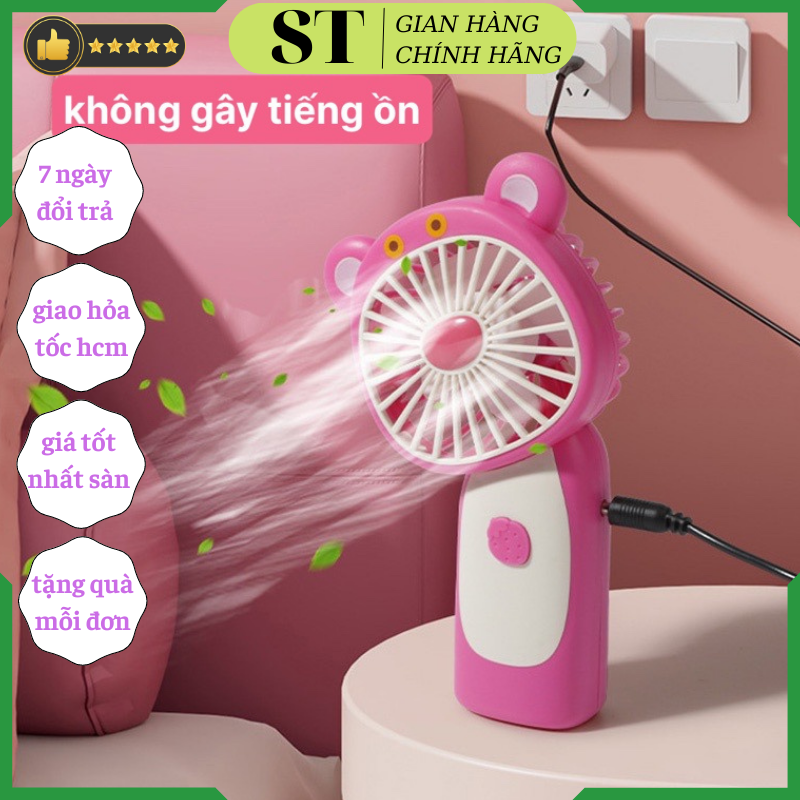 Quạt mini cầm tay, quạt cầm tay mini để bàn nhỏ gọn, tiện lợi, quạt Gấu Dâu / Thỏ Hồng màu hồng xinh xắn, quạt cầm tay, quạt mini, quạt usb, quạt cầm tay dấu dâu, quạt cầm tay usb, quạt để bàn