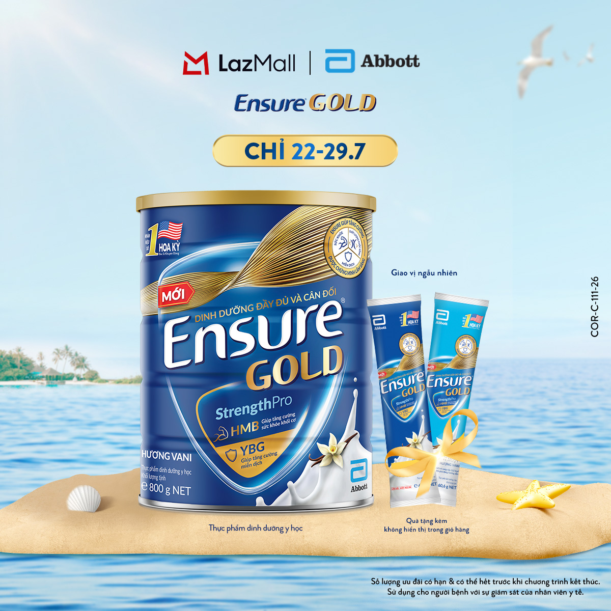 [CHỈ 22-29.7 GIÁ TỐT MUA NGAY-SLCH] [Tặng 2 gói dùng thử vị ngẫu nhiên] Sữa bột Ensure Gold hương Vani 800g [bao bì thay đổi theo từng đợt nhập hàng]