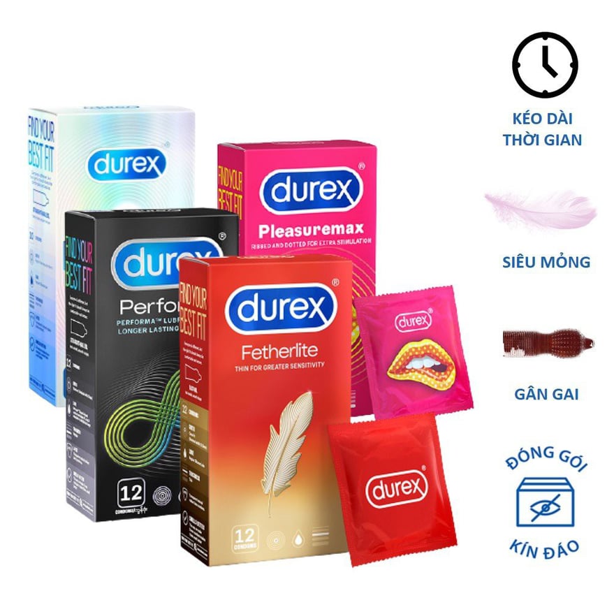 Combo 4 hộp 46 bcs durex tặng kèm gel durex play 50ml