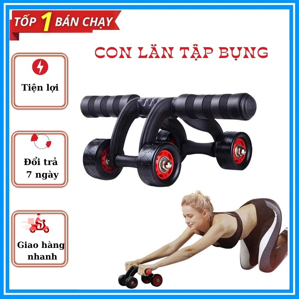 Con lăn tập bụng ab , Con lan tap co bung - Con lăn tập gym 4 bánh, Chất liệu cao cấp, Bền, Đẹp