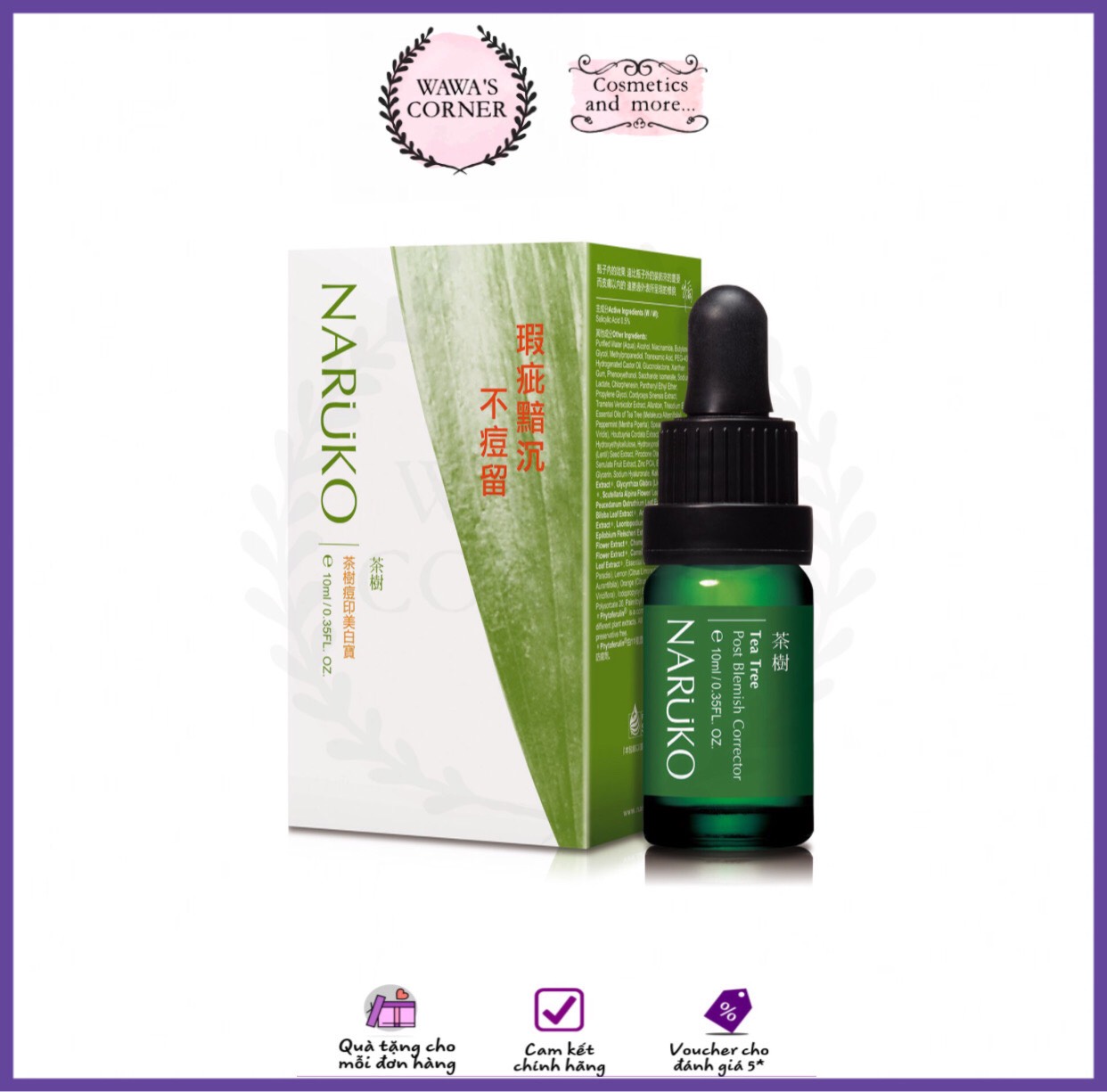 Naruko đài loan - tinh chất tràm trà giảm thâm mụn naruko tea tree post blemish corrector 10ml