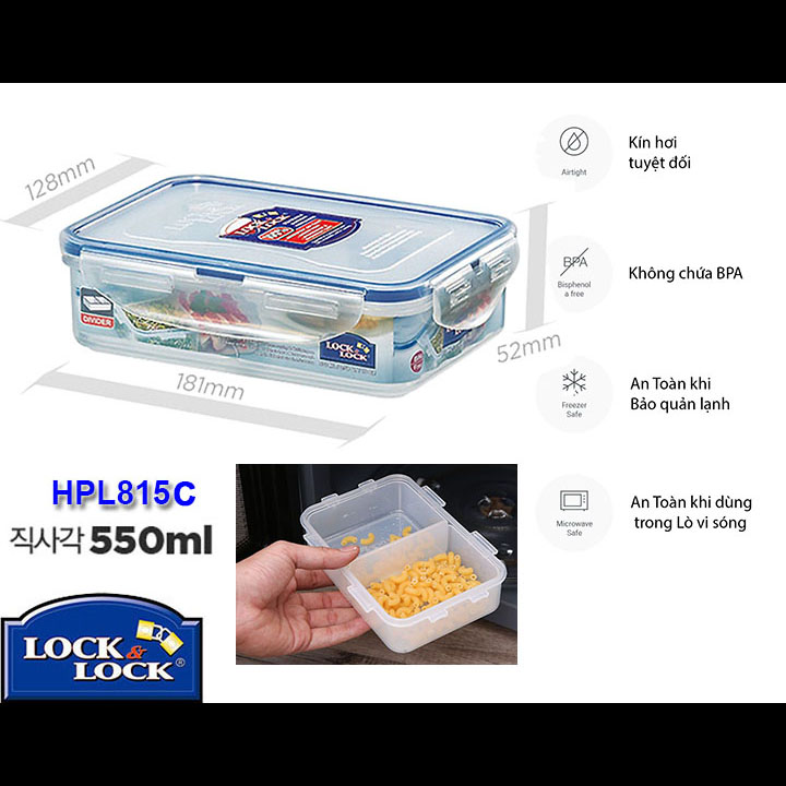 Hộp nhựa bảo quản có chia ngăn classic lock&lock - hpl815c - 550ml