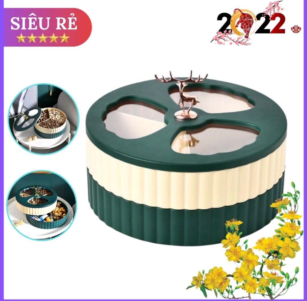 [FreeshipMAX] Khay Mứt Tết 2 Tầng Hình Tròn, Hộp Đựng Bánh Kẹo Ngày Tết Xoay 360 Độ Phong Cách Sang Trọng, Mang Nhiều May Mắn Cho Năm