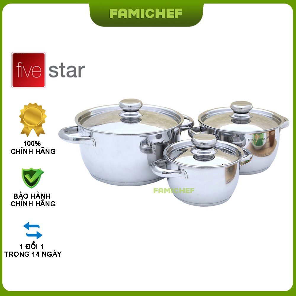 Bộ 3 nồi inox 3 đáy nắp inox FiveStar FS-B3010