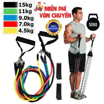 Dụng cụ tập gym, thể thao, Bộ 5 dây đàn hồi tập thể hình cao cấp, bảo hành 12 tháng 1 đổi 1, an toàn, chắc chắn và dễ dàng sử dụng