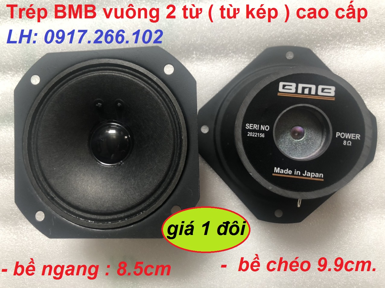 Cặp loa trép giấy bmb từ kép - mặt vuông 8.5x9.9cm - loa treble 2 từ