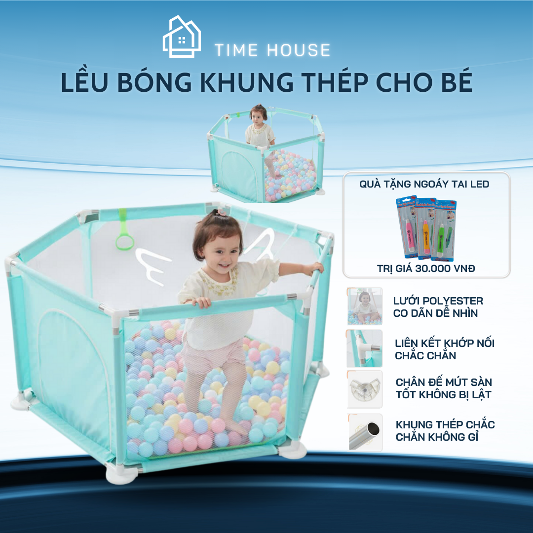 Lều bóng,  Cũi bóng, Nhà bóng khung thép không rỉ thích hợp cho bé từ 6 tháng tuổi Tặng kèm bóng Bảo hành 12 tháng lỗi đổi mới trong 7 ngày