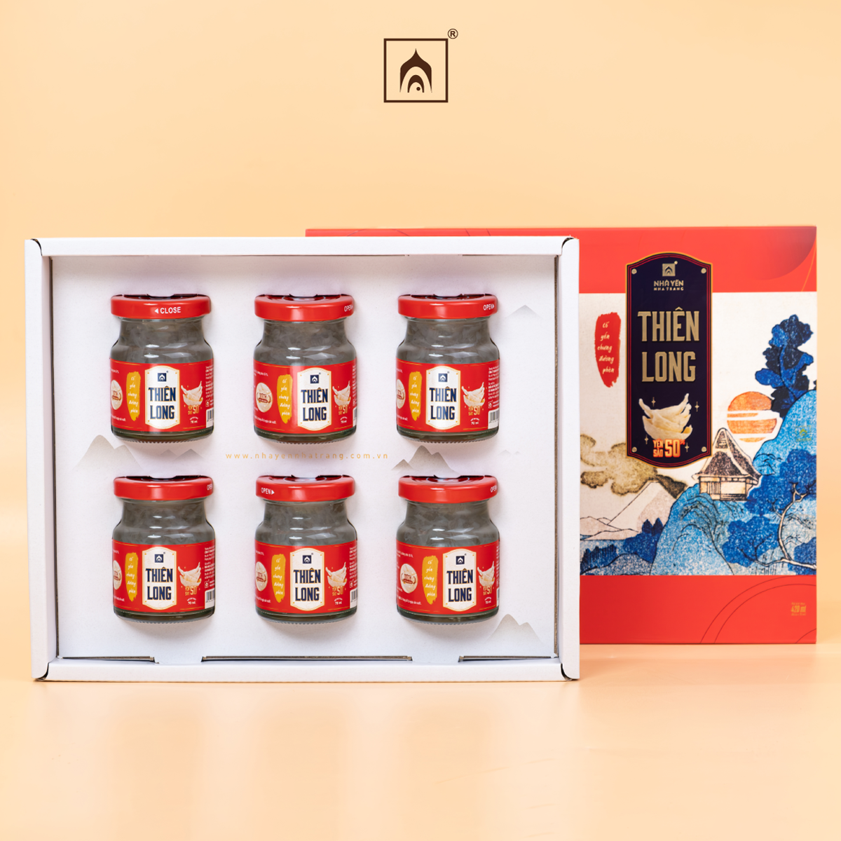 Tổ yến chưng đường phèn cao cấp Thiên Long - Nhà Yến Nha Trang - Hộp 6 lọ - Nước yến sào cao cấp - Nước yến chưng sẵn