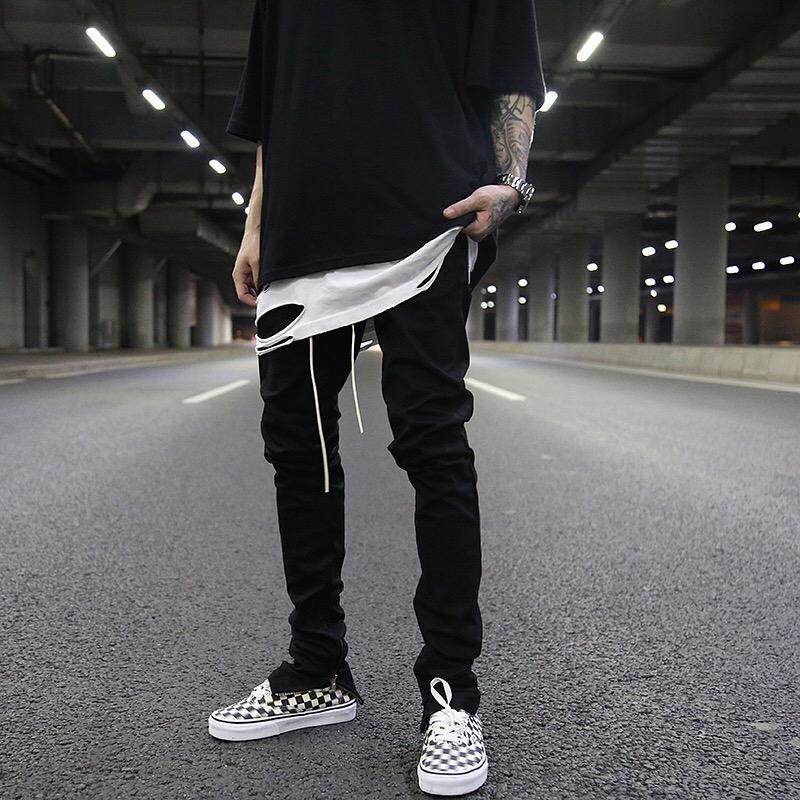 Jean co giãn tốt)  Quần Jean Nam đen trơn Skinny Zipper ( có zip ở ống quần )