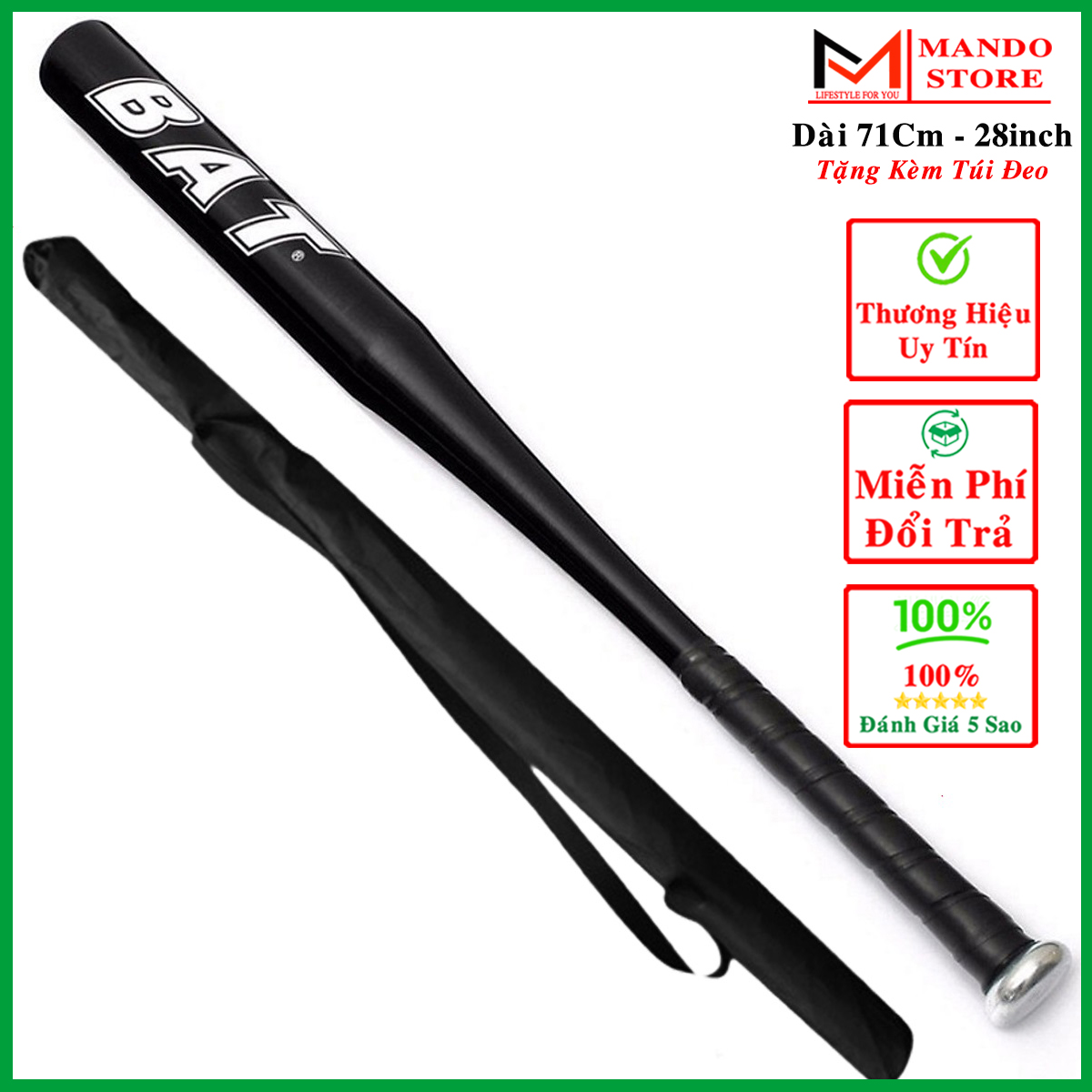 Gậy Bóng Chày Màu Đen - Dài 71 Cm (28 inchs) Hợp Kim Thép Cao Cấp – Tặng Kèm Túi Đựng Gậy Đánh Bóng Chày Chuyên Dụng