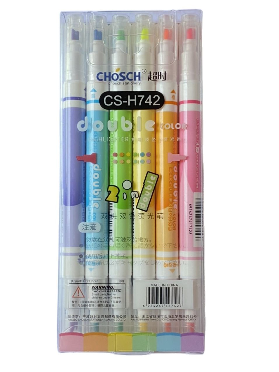 Bộ 6 bút dạ quang 12 màu - chosch h742 - 2in1