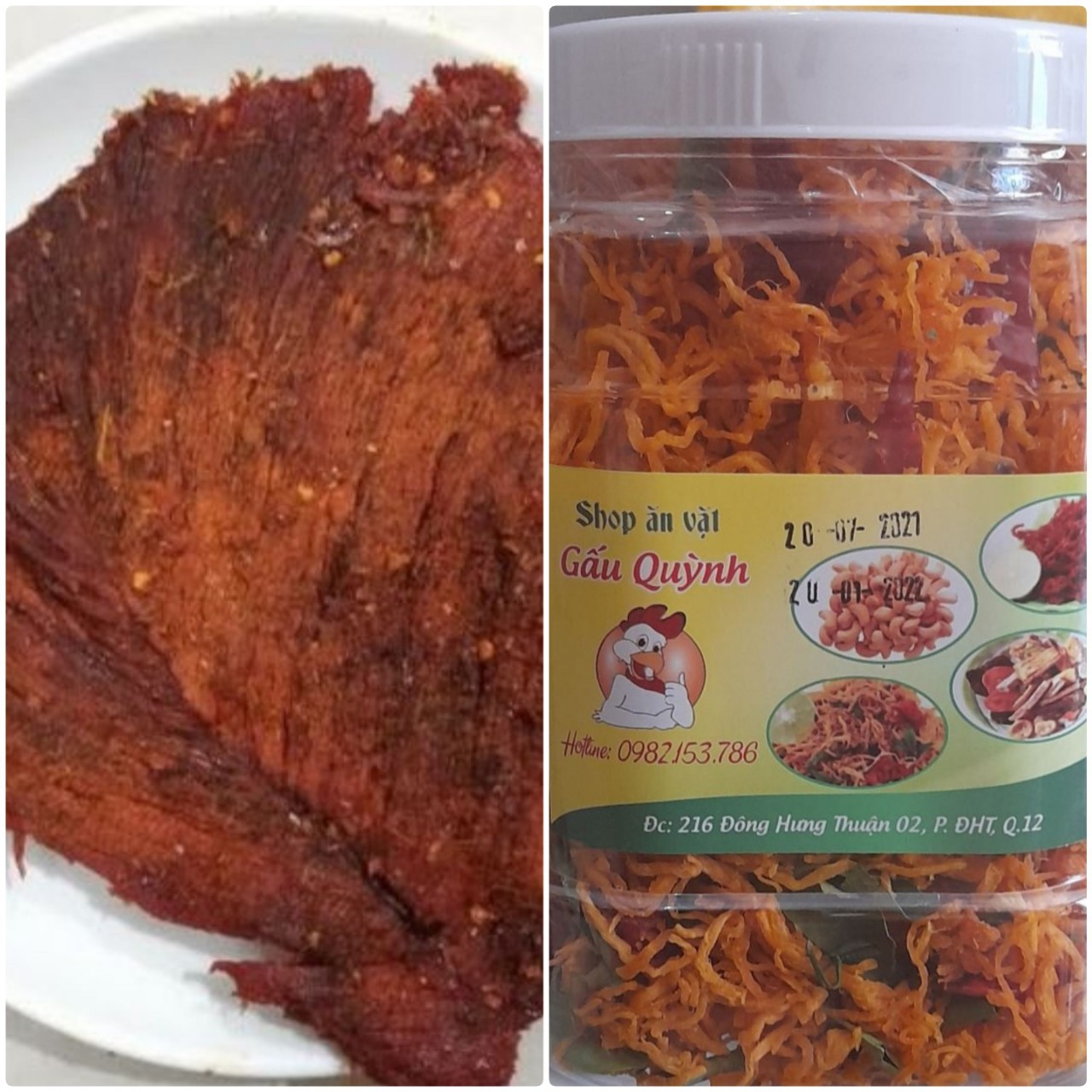 Combo 1kg (gà lá chanh 0,5kg+ khô bò miếng 0.5kg)