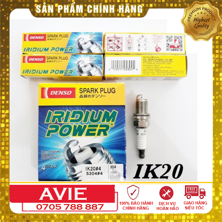 [HCM](Bộ 4 con) Bugi cho ô tô DENSO IRIDIUM POWER IK20 Chân Ngắn / Ren 14mm ( Dành cho xe #VIOS #GETZ #MORNING 10 #SOUL #CARENS #LACETTI   #CAMRY #CAPTIVA #BMW #MER đời cũ #CDX #CRUZE #CIVIC #CRV #ARCORD...) Made in Japan.