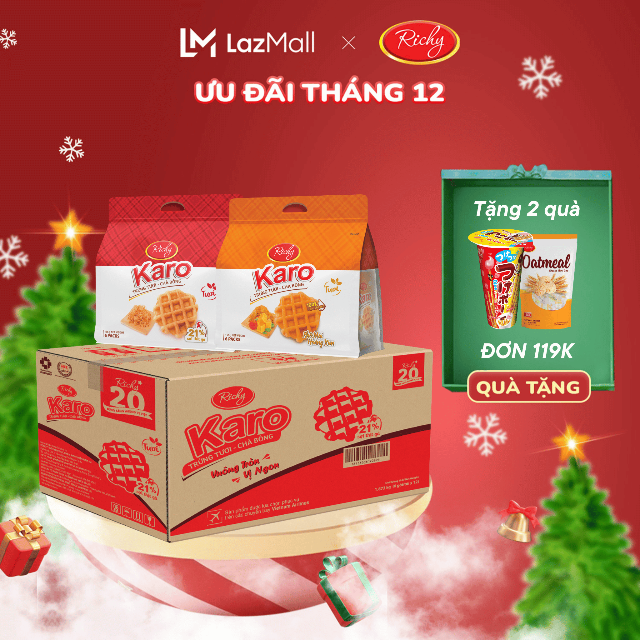  Combo 12 bịch bánh Karo mix vị Richy thơm ngon tròn vị  1 Thùng  - bánh kẹo Richy - date 45 ngày từ NSX KH cân nhắc khi mua SL lớn - giá sau khi được trợ giá và áp dụng voucher shop 