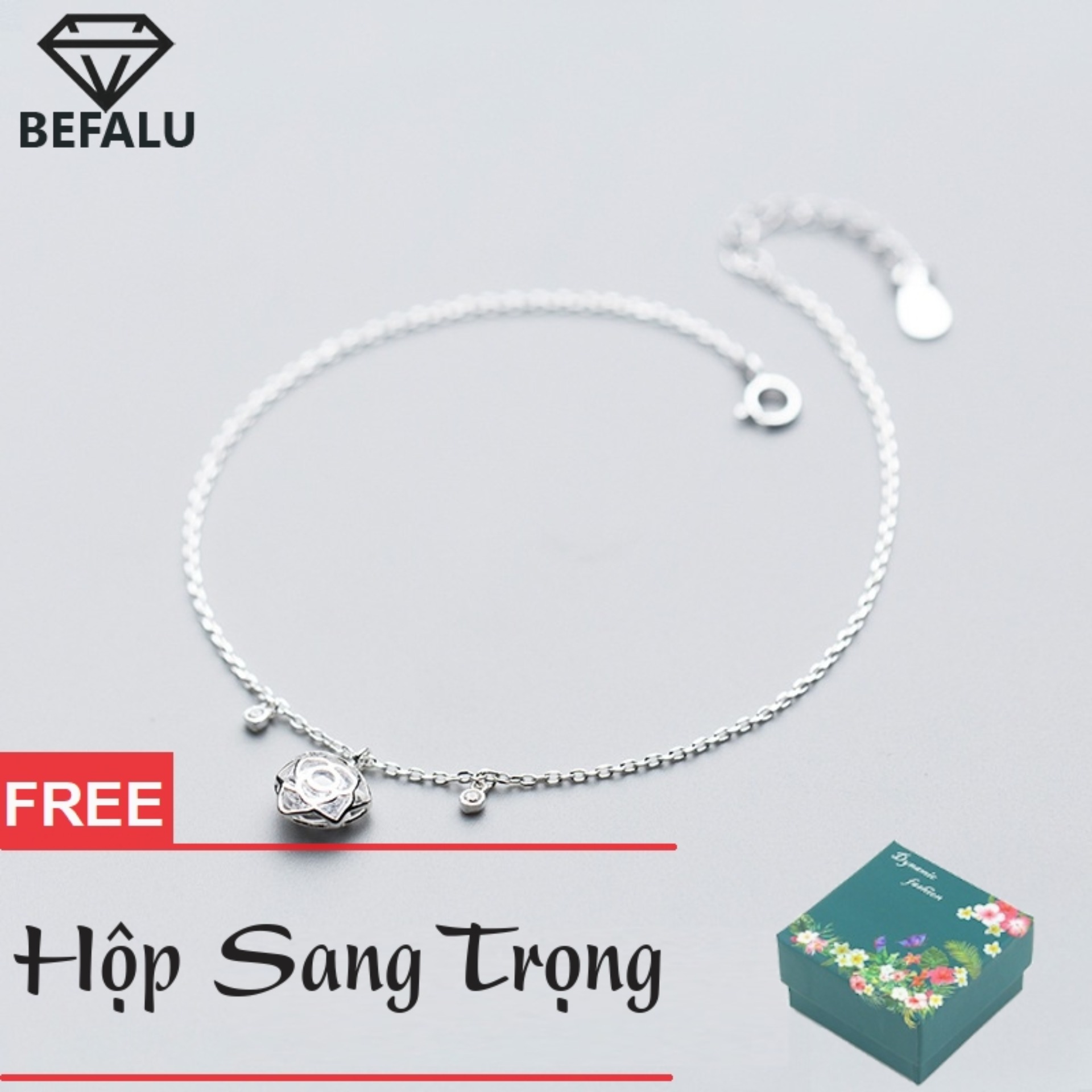 Lắc chân nữ bạc s925 phong cách hàn quốc hoa lông đá lc06 lắc chân freesize