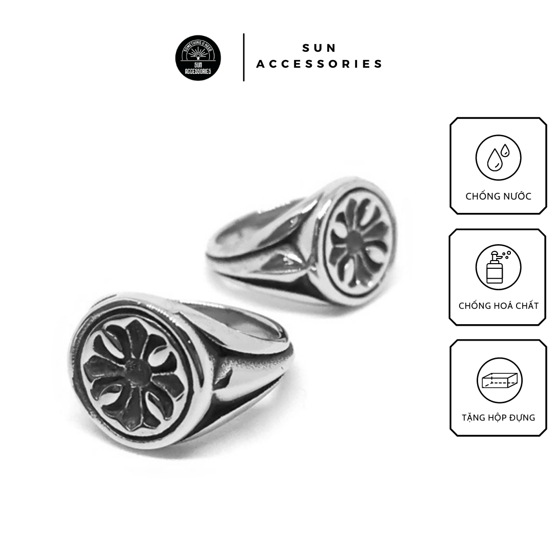 Nhẫn titan signet chrome heart tròn bản to - mẫu n-36 - sun accessories