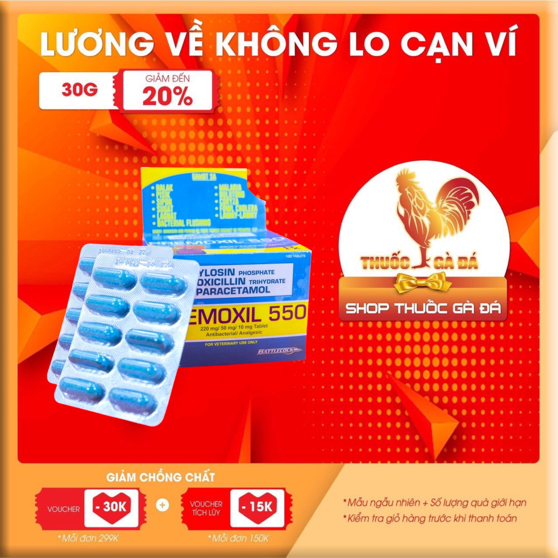 Premoxil 550 sỗ mũi, khò khè cho gà đá