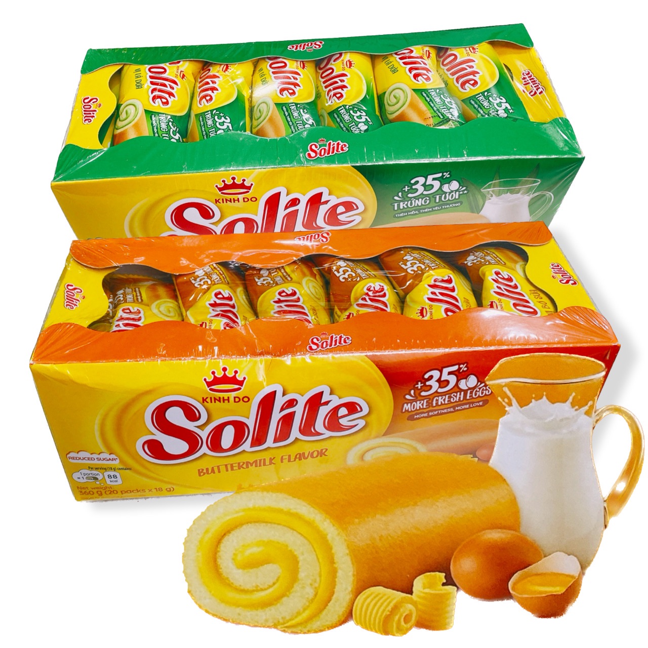 Combo 2 hộp ( mỗi hộp 360g có 20 cái) Bánh bông lan cuộn kem vị bơ sữa/ vị dứa Solite Kinh Đô (Date mới 6 tháng)BÁCH HÓA UY TÍN