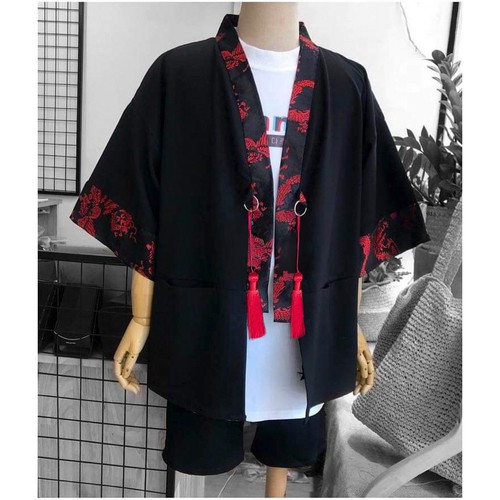 [HCM]o Haori Kimono Phối Gấm Rồng Đỏ