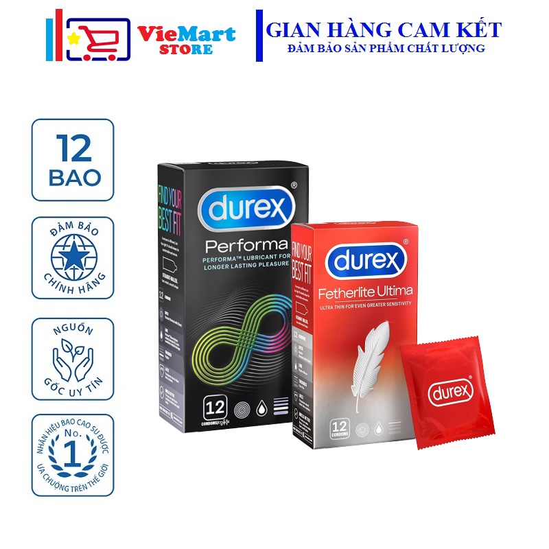 Bao cao su Durex Performa 12 bao + Bao cao su Durex Fetherlite Ultima 12 bao