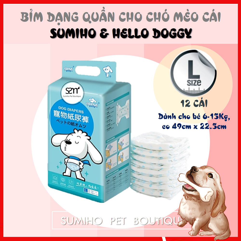 [Hoàn tiền 6%] Bỉm quần cho chó mèo cái (Female) Sumiho size L 12 cái dành cho chó 6-15Kg, eo 49cm x 22.5cm