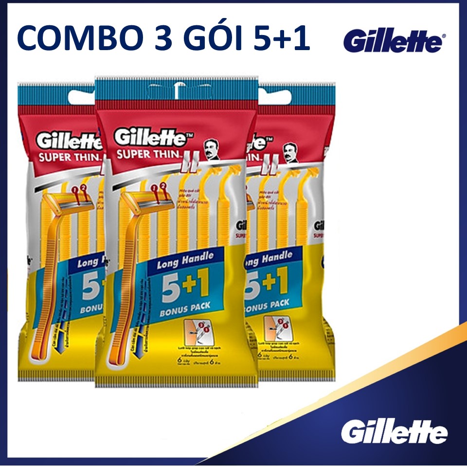 Combo 3 gói dao cạo râu Gillette Superthin Cán vàng (Gói 5+1)X3