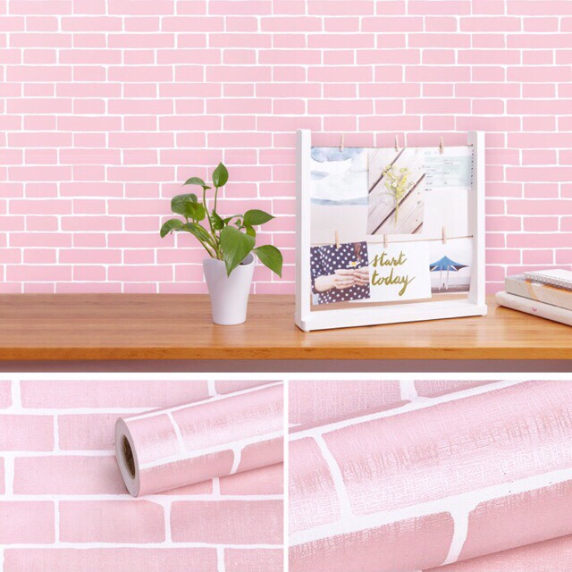 10m giấy dán tường giả gạch hồng khổ rộng 45cm có keo dán sẵn